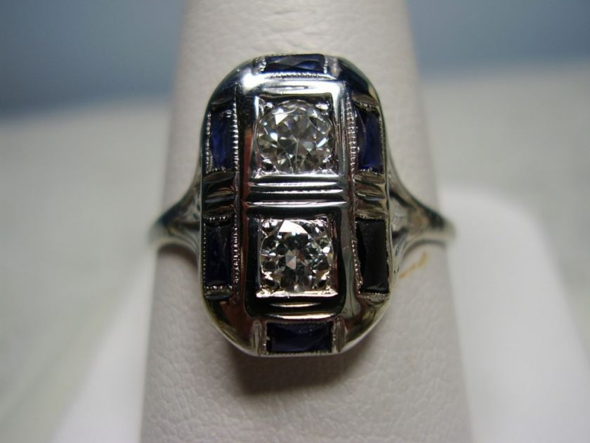 Nice 18K White Gold Diamond, French Cut Sapphire Ring  