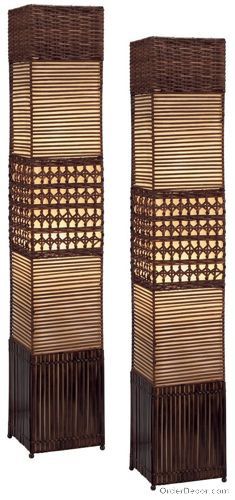 Set of 2 Rattan Floor Lamps, Brown Contemporary Pair  