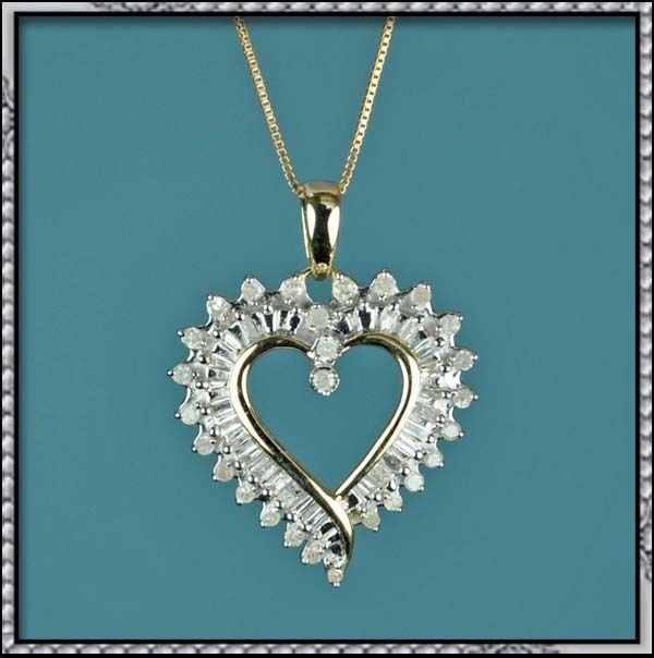 NEW 1.00CT REAL DIAMOND PENDANT 10K GOLD HEART DESIGN  