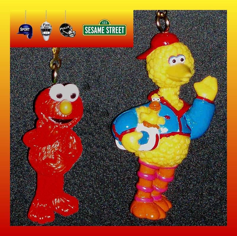 SESAME STREET FIGURES ELMO, BIG BIRD, ERNIE FAN PULLS  