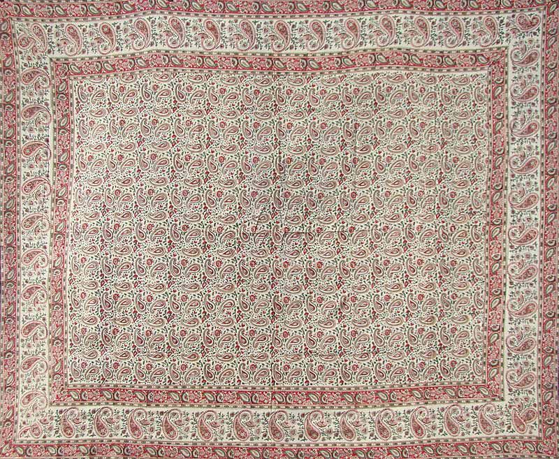 FRENCH PAISLEY RED,CREAM & GREEN FULL TAPESTRY THROW COVERLET 