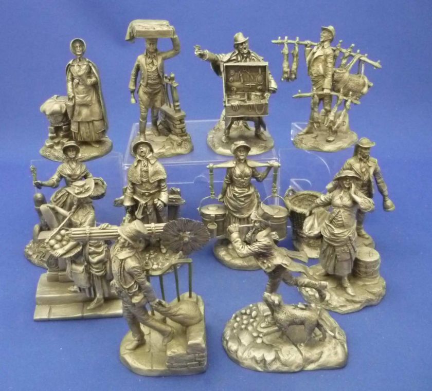 Full Set of 12 Franklin Mint Pewter Cries Of Olde London c1988 c/w COA 