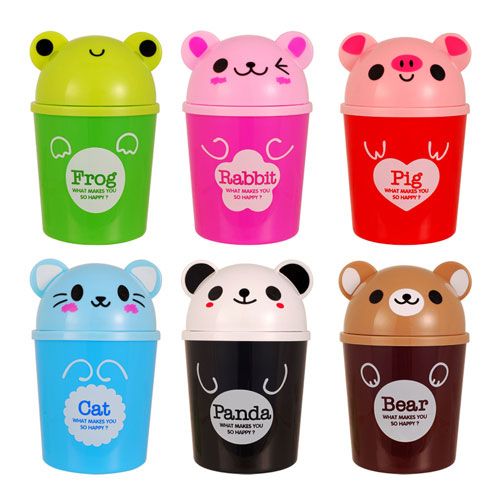 Package 1x New Cute Frog Design Plastic Desktop Trash Can with lid