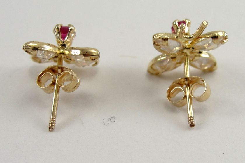 14K Gold Earrings Butterfly Motif Pink Topaz CZ Mexico  