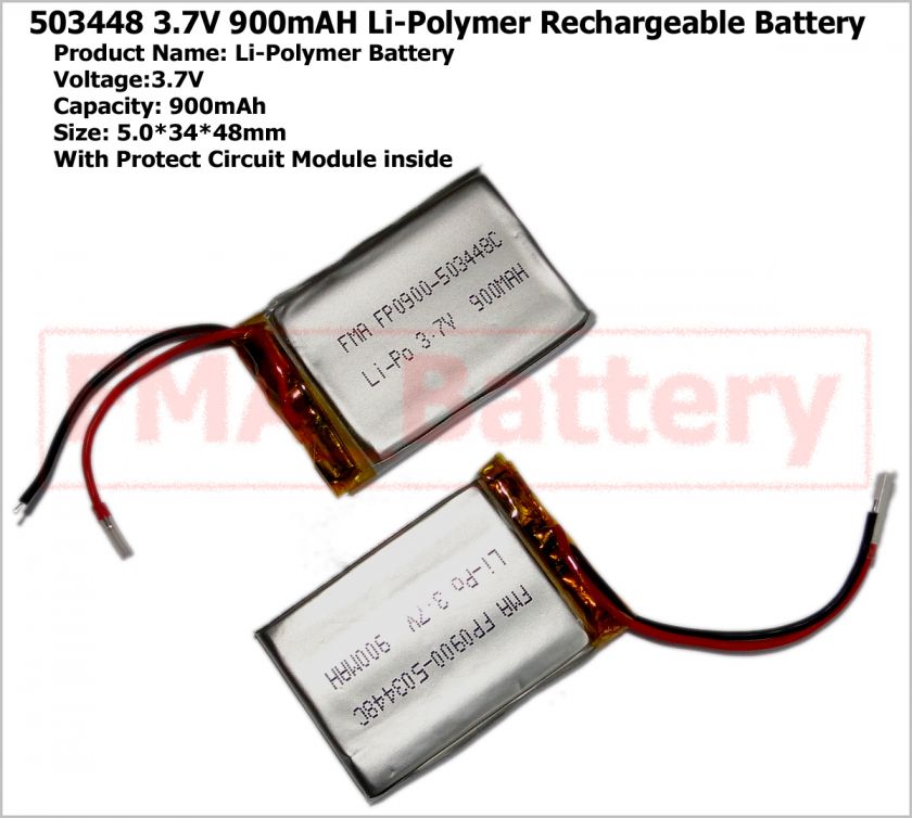 2X 503448 3.7V 800mAh Li Po Battery Phone MP4 GPS PDA  