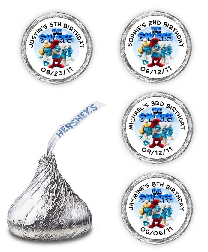 108 SMURFS BIRTHDAY PARTY HERSHEY CANDY KISSES FAVORS LABELS  