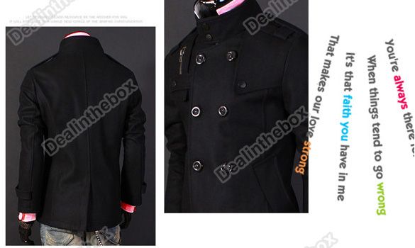 Men Slim Designed Coat Jacket Stylish Woolen Double Pea Trench Topcoat 