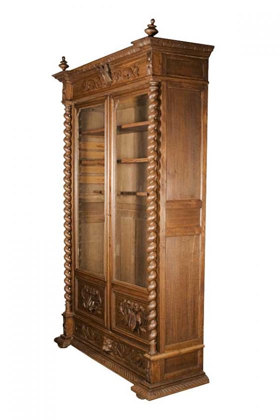 Antique French Carved Oak Converted Bookcase Locking Gun Cabinet 