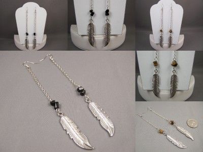 long feather chain dangle shoulder duster earrings  