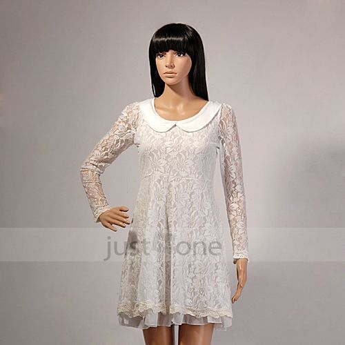 Elegant White Sweet Lady Girl Chic Lace flower crochet ruffled loose 