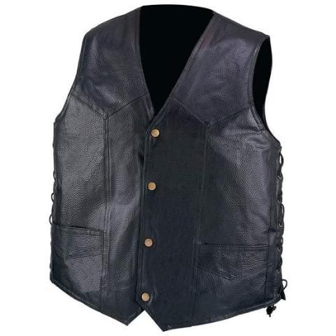 Solid Genuine Leather Motorcycle Biker Vest, Black New  