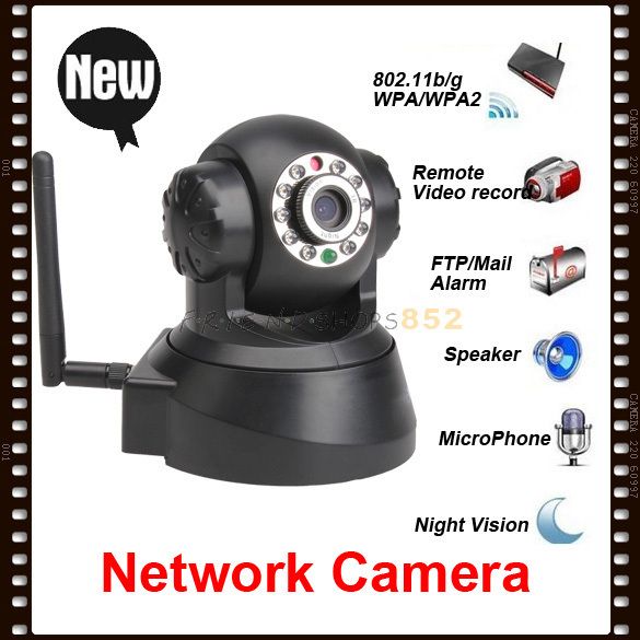 WIFI IP Network Pan Tilt Black Camera Wireless Security 2 Way Audio 