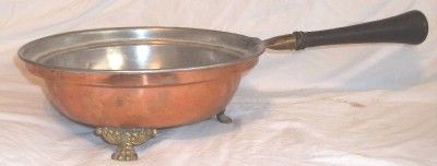 Antique Sternau & Co Footed Cooper Pan 3 Brass Paw Feet Made in USA 