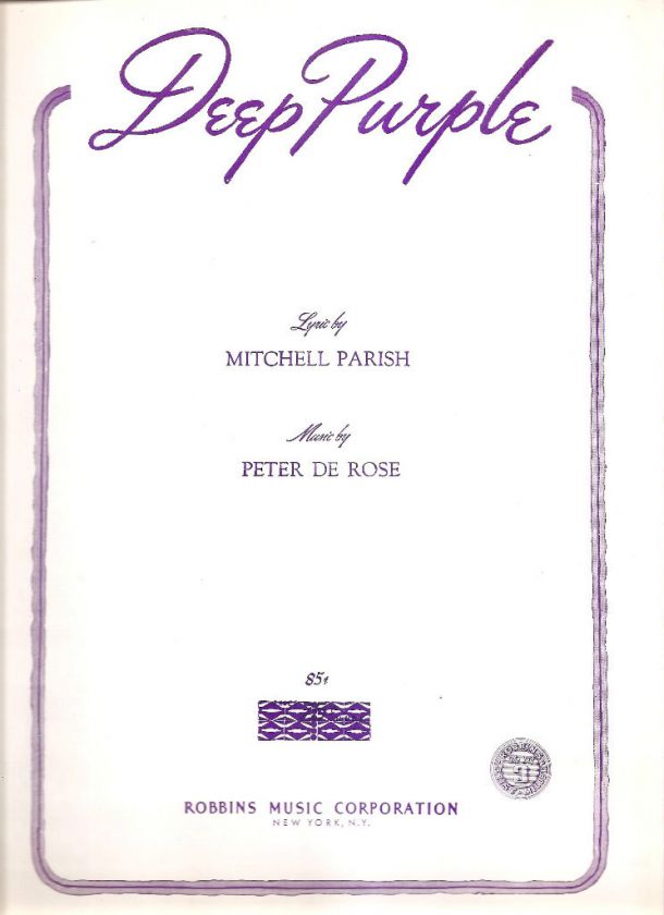 Sheet Music Deep Purple Mitchell Parish Peter De Rose 190  