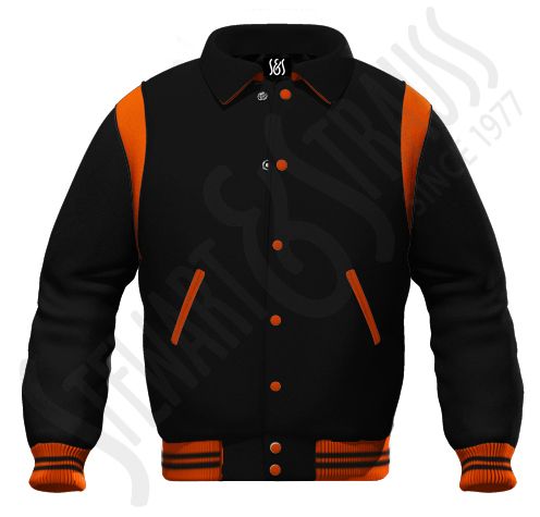   Orange Leather Retro Varsity College Letterman Baseball Jacket  