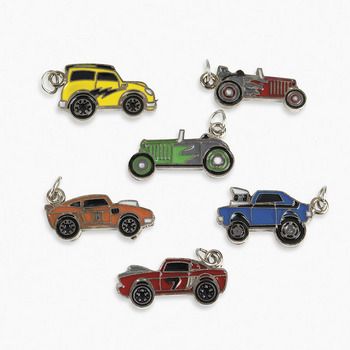 RACE CAR TOY HOTROD SILVER ENAMEL SCRAPBOOK CHARM LOT  