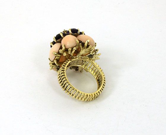 GORGEOUS VINTAGE 14K GOLD OMC DIAMOND GEMS FLOWER RING  