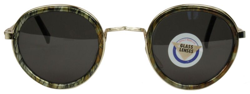 Vintage Retro Glass Round Lens Steampunk Gold/Olive Hippie Sun Glasses 