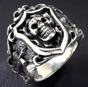 GOTHIC ROYAL KNIGHT SKULL CROSS 100% SILVER RING 8.5  