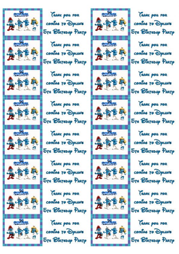 SMURFS x16 Personalised Stickyback Labels Party Sets Bags  