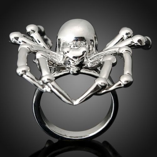 Womens Silver Tone Busy Spider Fashion Ring Size7 White Gold Plated 