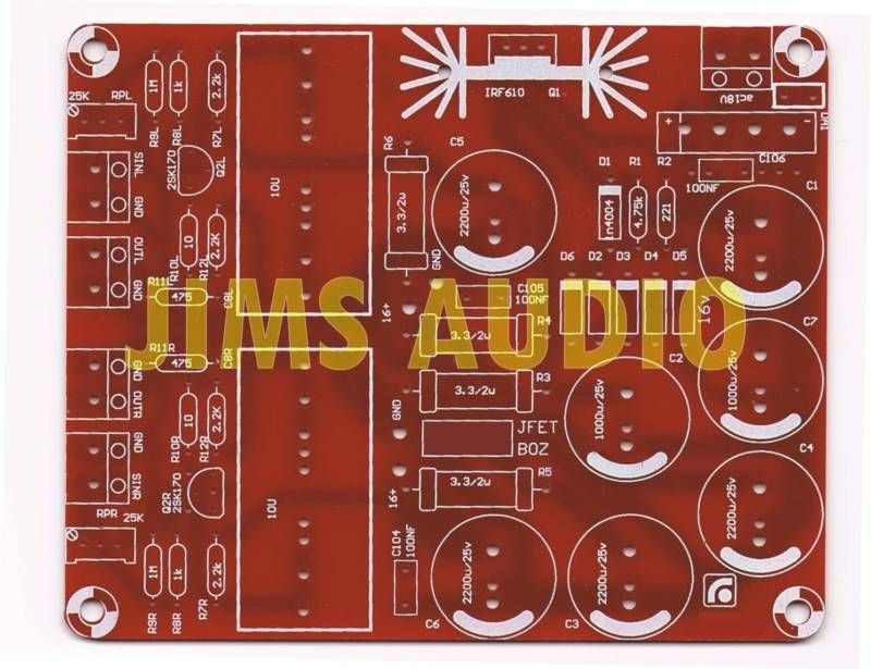 JFET single stage pre amplifer BOZ PCB  