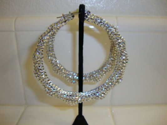 Swarovski Crystal Covered Bamboo Hoop Earrings X LARGE  