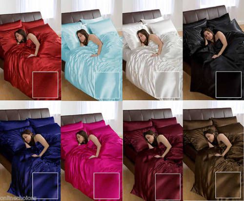 6PC LUXURIOUS SATIN BEDDING DUVET COVER+FITTED SHEET  