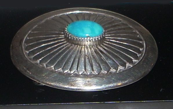   Beautiful, Vintage Southwest Sterling Silver Turquoise Belt Buckle