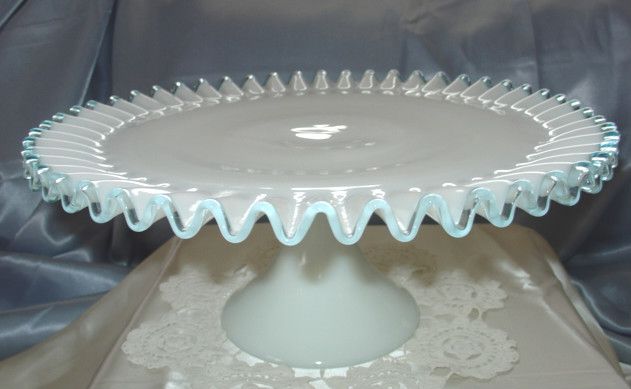 MINT+PERF~VINTAGE~SRC*50sFENTON GLASSLIGHTAQUA CREST13CAKE PLATE 