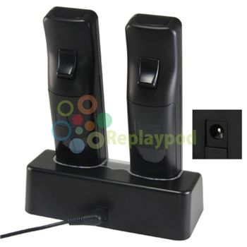   CHARGER DOCK + 2 X RECHARGEABLE BATTERY FOR NINTENDO WII REMOTE Black