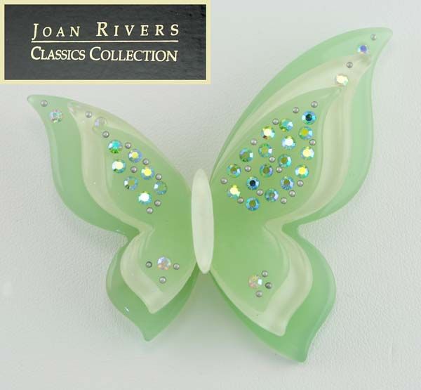 Joan Rivers Faux Jade Cz Butterfly Designer Plus Pin  